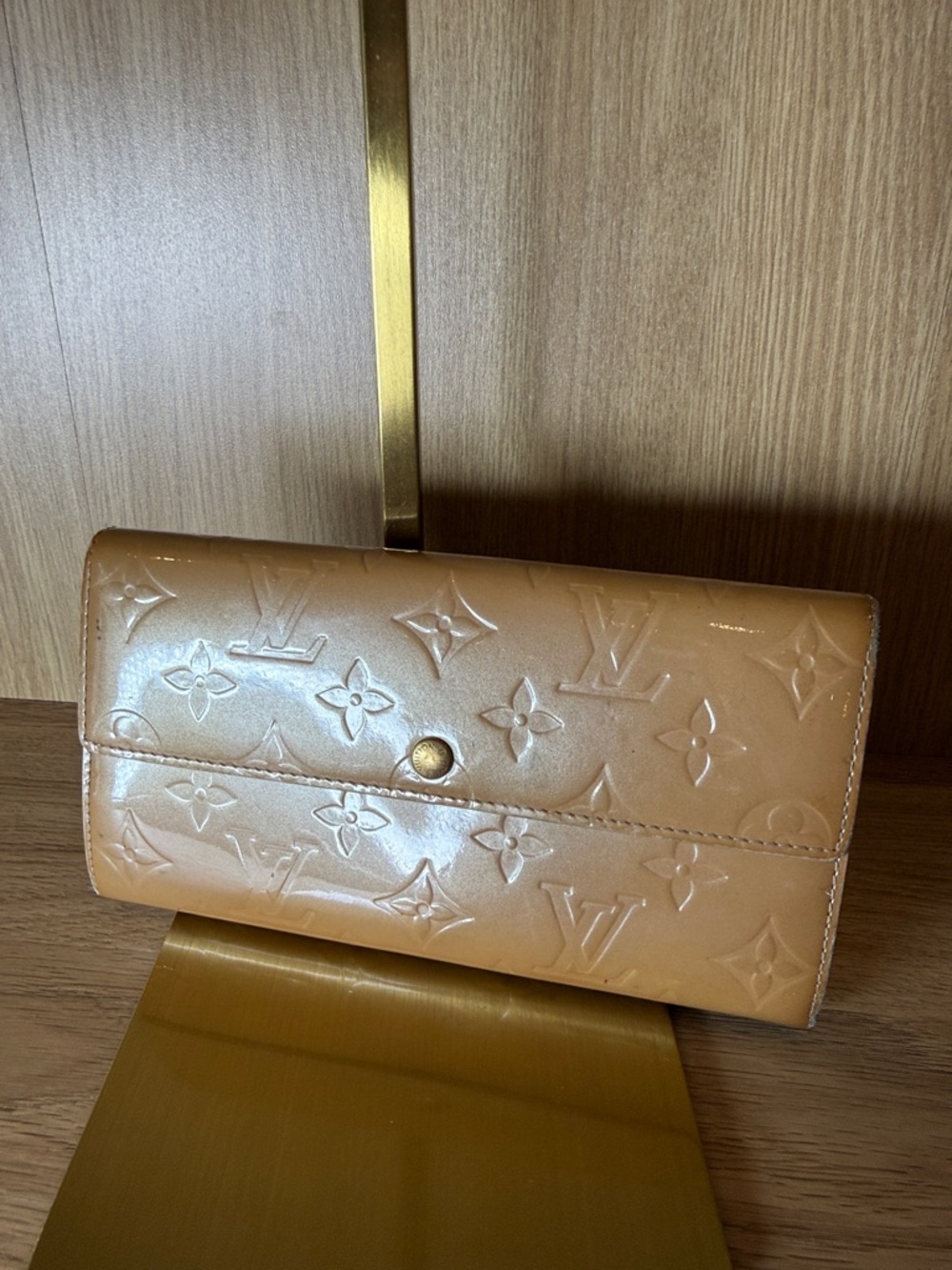 Louis Vuitton Patent Monogram Continental Wallet in Light Tan
